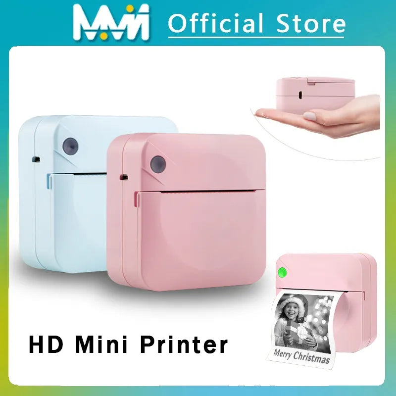 Mini Portable Printer Thermal Printing Sticker Wireless Inkless Mini Pocket Printer Self-Adhesive Label Printer Photo Printer